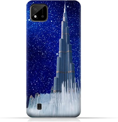 غطاء حماية عام لهاتف Realme C11 (2021) بتصميم برج خليفة في ليلة مرصعة بالنجوم