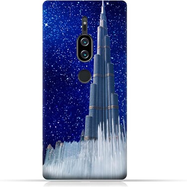 غطاء حماية عام لهاتف سوني إكسبريا XZ2 بريميوم بتصميم برج خليفة في ليلة مرصعة بالنجوم