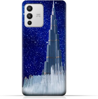 غطاء حماية خلفي من مادة TPU لهاتف Vivo S12 بتصميم برج خليفة في ليلة مرصعة بالنجوم