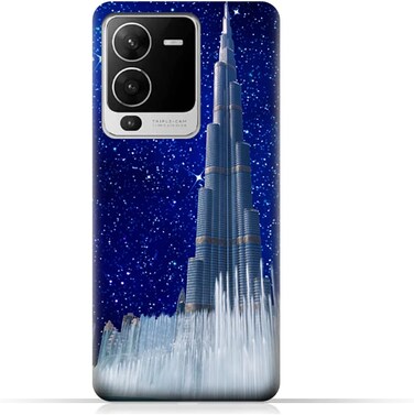 غطاء خلفي واقٍ من مادة TPU لهاتف Vivo S15 Pro بتصميم برج خليفة في ليلة مرصعة بالنجوم