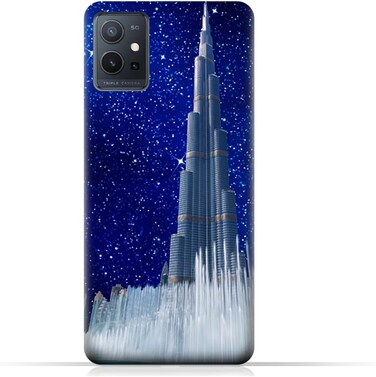 غطاء حماية خلفي من مادة TPU لهاتف Vivo Y55 5G بتصميم برج خليفة في ليلة مرصعة بالنجوم