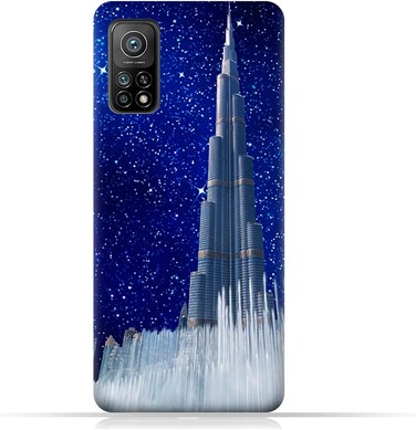 غطاء حماية عام لهاتف شاومي مي 10 برو 5G بتصميم برج خليفة في ليلة مرصعة بالنجوم