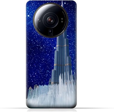 غطاء حماية خلفي من مادة TPU لهاتف Xiaomi 12S Ultra/Xiaomi 12S Ultra (5G) بتصميم برج خليفة في ليلة مرصعة بالنجوم