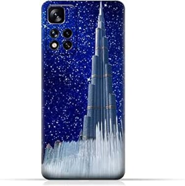 غطاء حماية خلفي من مادة TPU لهاتف Xiaomi Redmi Note 11 Pro (صنع في الصين) بتصميم برج خليفة في ليلة مرصعة بالنجوم