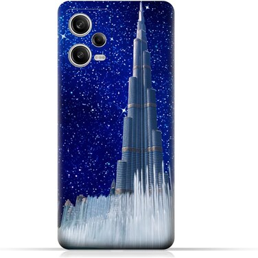 غطاء حماية خلفي من مادة TPU لهاتف Xiaomi Redmi Note 12 Pro بتصميم برج خليفة في ليلة مرصعة بالنجوم