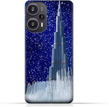 غطاء خلفي واقٍ من مادة TPU لهاتف Xiaomi Redmi Note 12 Turbo (5G) بتصميم برج خليفة في ليلة مرصعة بالنجوم