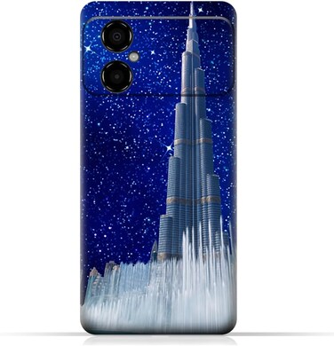 غطاء حماية خلفي من مادة TPU لهاتف Xiaomi Poco M4 5G بتصميم برج خليفة في ليلة مرصعة بالنجوم