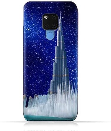 جراب حماية سيليكون TPU لهاتف هواوي ميت 20 إكس بتصميم برج خليفة ونافورة مياه في ليلة مرصعة بالنجوم