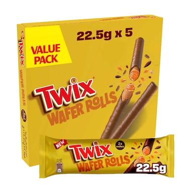 Twix Caramel Wafer Rolls 5 Wafers, 22.5g Pack of 2