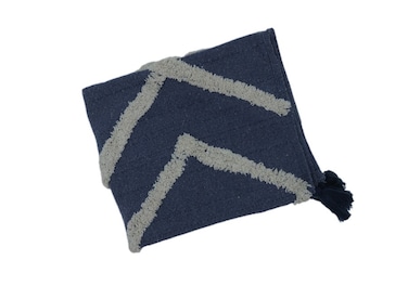 130 x 160 cm Premium Pastel Cotton Throw Blanket in Navy Blue with Tufted Geometric Pattern and Corner Tassels for Couch Sofa and Bed Boho Decorative Accent