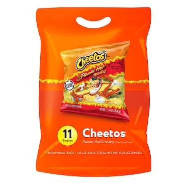 Cheetos Flamin' Hot Flavoured Crunchy Chips Multi Pack, 35g Pack of 11
