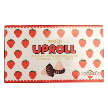 Meiji Uproll Milk and Strawberry Flavour Chocolate, 35g
