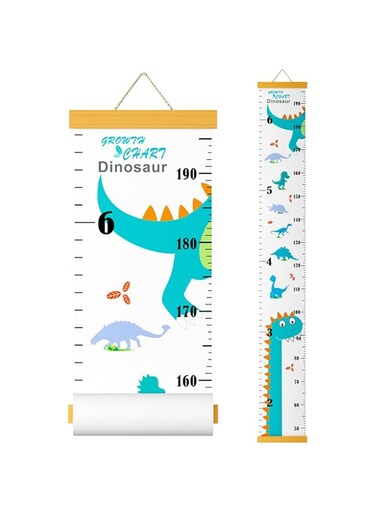 Kids Growth Chart, Dinosaur Height Chart Kids Height Measurement Chart Removable Growth Chart Canvas &amp; Wooden Growth Chart Height Chart Wall Room Decor - Dinosaur for Boys and Girls