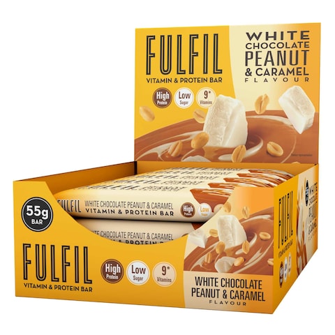 Fulfil White Chocolate Peanut and Caramel Flavour Vitamin and Protein Bar, 55g