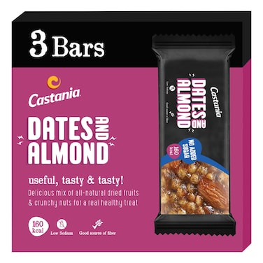 كستانيا لوح تمر ولوز بدون سكر مضاف، 35 غرام حزمة من 3