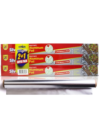 Heavy Duty Aluminium Foil Promo Pack of 3 Rolls (45 cm x 3.75 m Each) Durable and Multi-Purpose for Cooking, Baking, Wrapping, and Storing Food