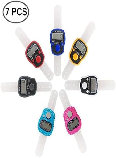 Afunta 7 Pcs Finger Counters - 5 Digital Led Electronic Finger Counter, Mechanical Manual Clicker Number Lap Tracker Counter - Diamond Shape