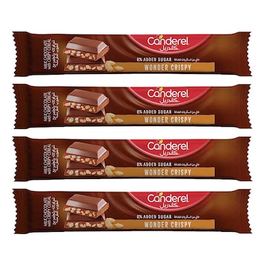 Canderel Wonder No Added Sugar Crispy Milk Chocolate Bar with Cereals, 27g Pack of 4