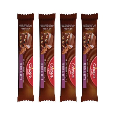 Canderel No Added Sugar Fruity and Nutty Milk Chocolate with Raisins and Almonds, 27g Pack of 4
