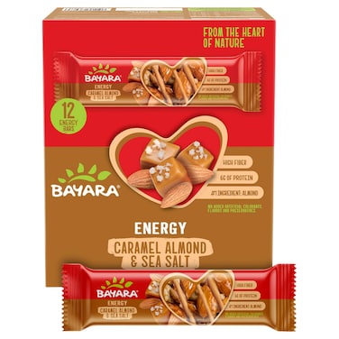 Bayara Caramel Almond and Sea Salt Energy Bar, 40g Pack of 12