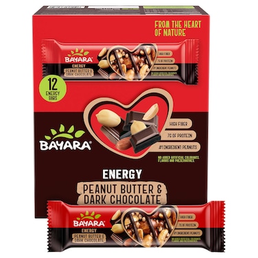 Bayara Peanut Butter and Dark Chocolate Energy Bars, 40g Pack of 12