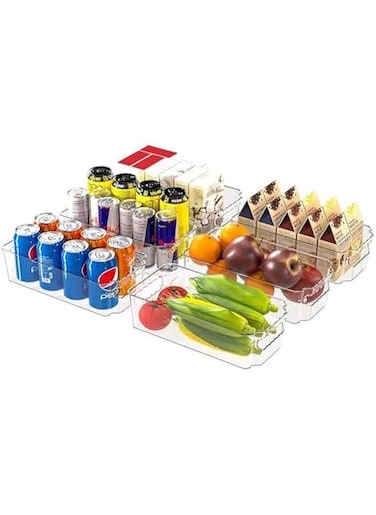 Durku Refrigerator Organizer Bins - 4/6pcs Clear Plastic Bins For Fridge, Freezer, Kitchen Cabinet, Pantry Organization, BPA Free Fridge Organizer, 12.4 Long, Clear (6 Pcs)