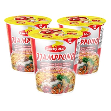 Lucky Me! Go Cup Jjamppong Spicy Seafood Flavour Instant Noodle Soup, 70g Pack of 3
