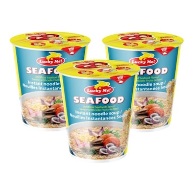 Lucky Me! Go Cup Seafood Flavour Instant Noodle Soup, 70g Pack of 3