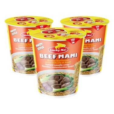 لاكي مي! حساء نودلز سريع التحضير بنكهة لحم مامي، ٧٠ غرام، عبوة من ٣ قطع