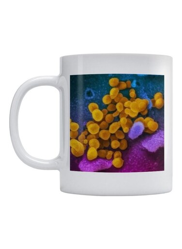 Corona Virus Printed Coffee Mug White/Yellow/Pink 350ml