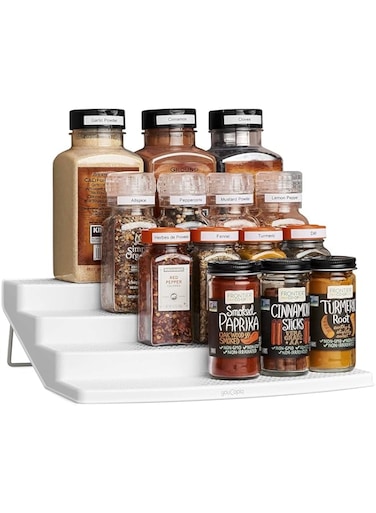 Youcopia Spicesteps 4-Tier Kitchen Cabinet Spice Shelf Organizer, 24-Bottle, White