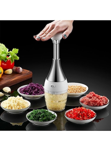 Oasisgalore Stainless Steel Vegetable Chopper, Manual Food Chopper Quick Slice for Veggies, Fruits, Garlic, Nuts, Herbs