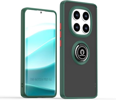 Xiaomi Redmi Note 14 Pro Case Flexible Silicone Protective Bumper, Camera Protection Thin Translucent Shockproof Matte Cover with 360 rotational Magnetic Ring Holder For Redmi Note 14 Pro 5G (Green)