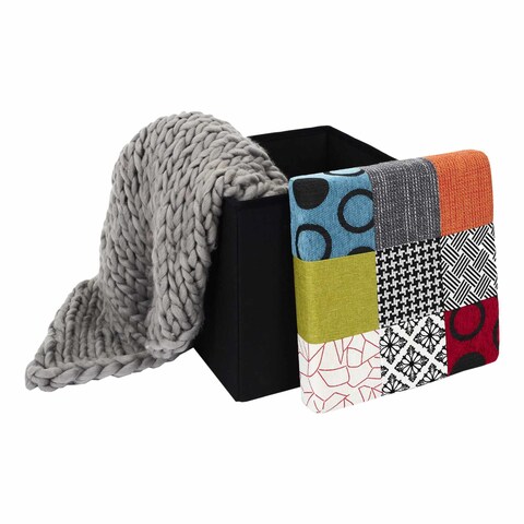 Foldable Patchwork Storage Pouffe