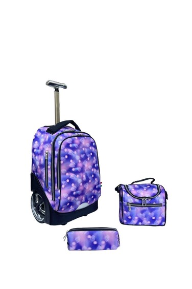 3-Piece Rolling School Set, 18-Inch Wheeled Backpack with Lunch Bag and Pencil Case, Pastel.WHITE LIGHT BLUE PRINT