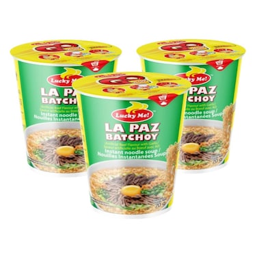 Lucky Me! Go Cup La Paz Batchoy Beef Flavour with Garlic Instant Noodle Soup, 70g Pack of 3