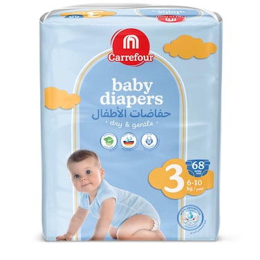 Carrefour Dry and Gentle Baby Diapers Size 3 6-10kg 68 Diapers