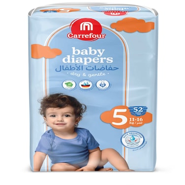 Carrefour Dry and Gentle Baby Diapers Size 5 11-16kg 52 Diapers