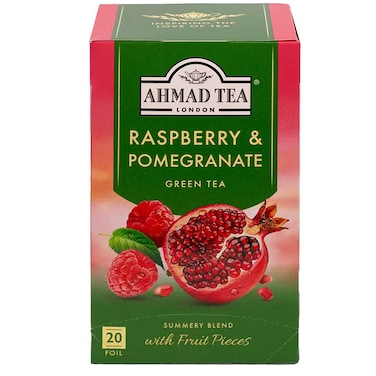 Ahmad Tea Raspberry and Pomegranate Flavoured Green Tea with Fruit Pieces 20 Tea Bags