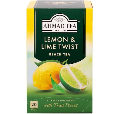 Ahmad Tea Lemon and Lime Twist Flavoured Black Tea with Fruit Pieces 20 Tea Bags