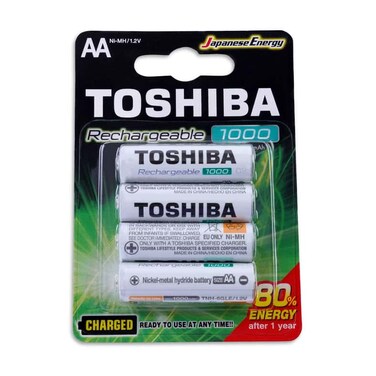 بطاريات قابلة للشحن من توشيبا، سعة 1000 مللي أمبير، 4 قطع، من نوع AA BP4 - رمادي