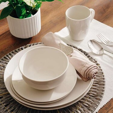 طقم عشاء بورسلين أساسي من بان هوم، مكون من 20 قطعة - أبيض