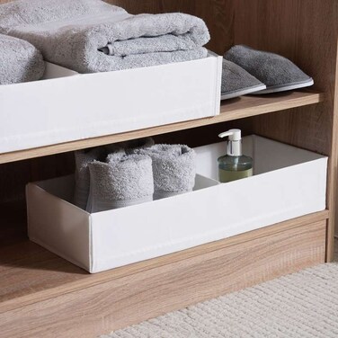 صندوق تخزين قابل للطي من بان هوم إيز، مكون من حجرتين، 20×51×10 سم - أبيض