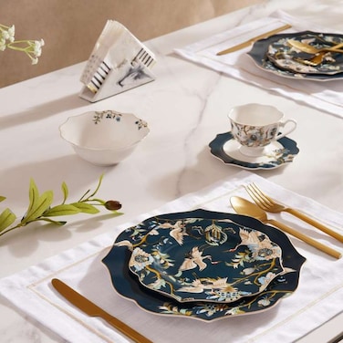 طقم عشاء بان هوم كاميلي الجديد من الخزف العظمي الصيني، مكون من 20 قطعة - أخضر