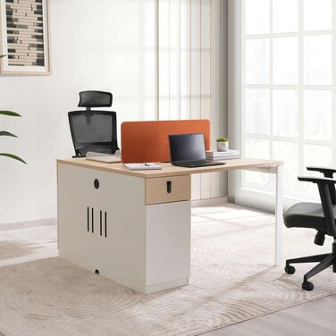 محطة عمل مكتبية من بان هوم كولفاكس لشخصين - أبيض طبيعي