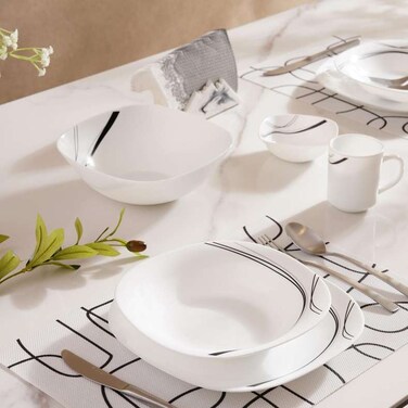 طقم عشاء بان هوم بريتيش شيف من الزجاج الأوبال، مكون من 25 قطعة - أبيض