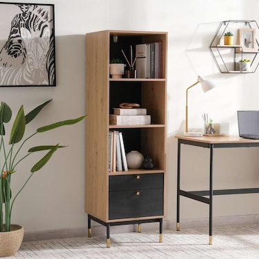 Pan Home Ruwa Office Bookcase With 2 Drawer - - Natural Black