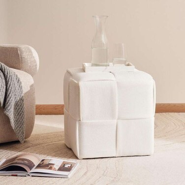 بان هوم ليود ريب فيلفيت بوف 43x43x43 سم - أبيض