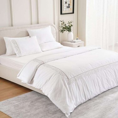 طقم غطاء لحاف أورلا مطرز بالزهور من بان هوم ريفلكشن هوم، مكون من 3 قطع، مقاس كينج، 230×220 سم - رمادي