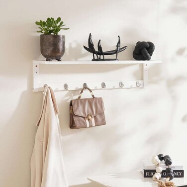 رف حائطي من بان هوم إيفا مع 6 خطافات 80x16x18 سم - أبيض